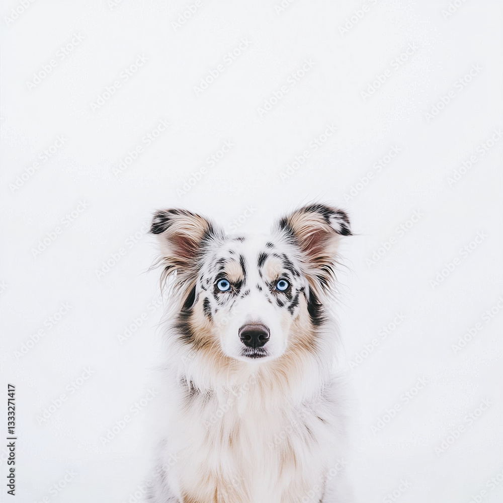 Fototapeta premium Australian Shepherd with blue eyes against white background