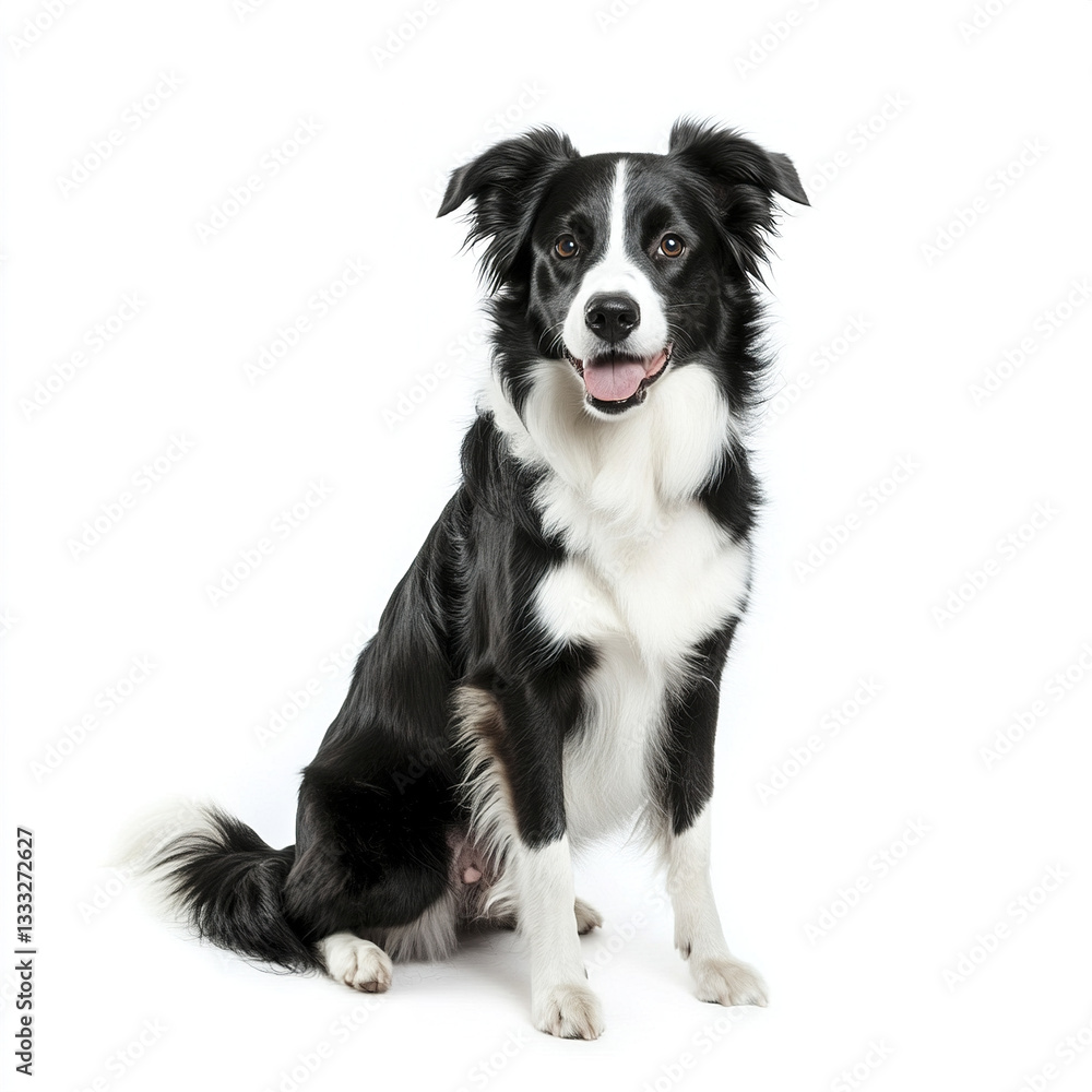 Border Collie sitting on white background, looking happy Border Collie sitting on white background, looking happy
