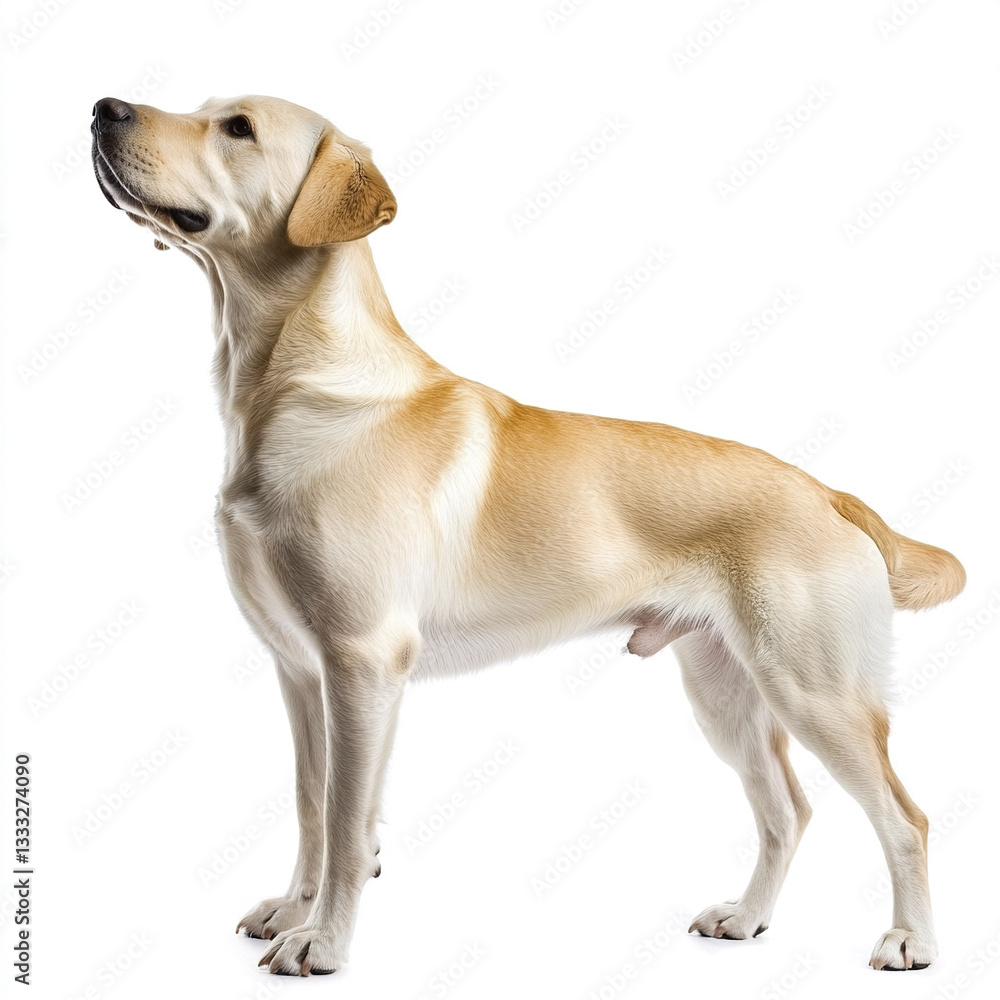 Labrador retriever standing with relaxed posture on white background Labrador retriever standing with relaxed posture on white background