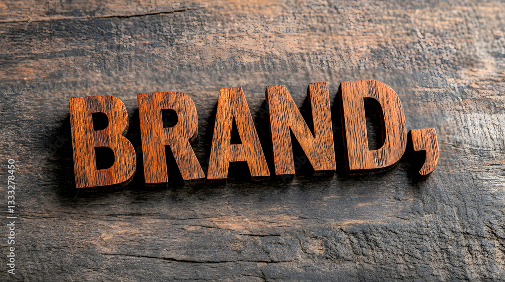 Fototapeta premium Wooden letters spelling out brand on rustic wooden background