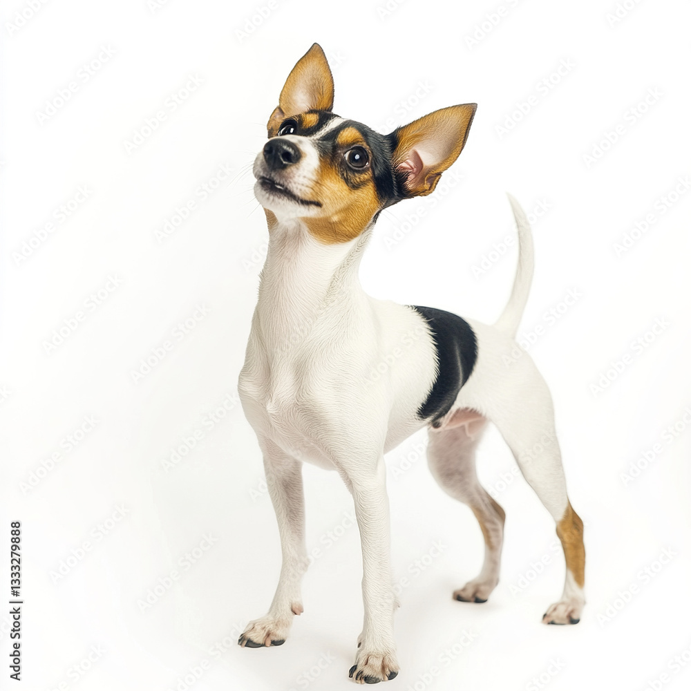 Playful Toy Fox Terrier standing eagerly on white background Playful Toy Fox Terrier standing eagerly on white background