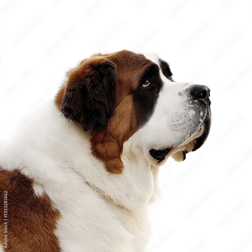 Saint Bernard with gentle gaze and thick fur on white background Saint Bernard with gentle gaze and thick fur on white background