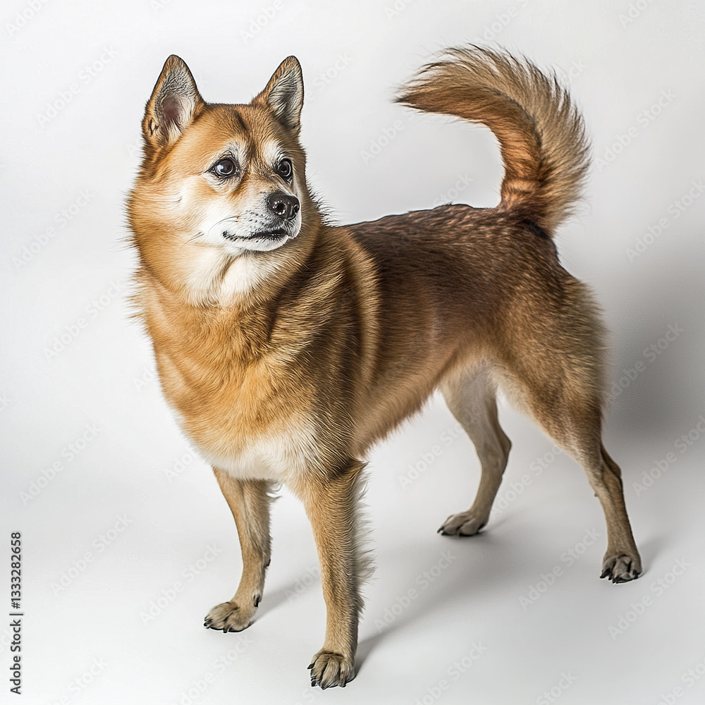 Obraz premium Shiba Inu stands proudly with its thick coat and curled tail