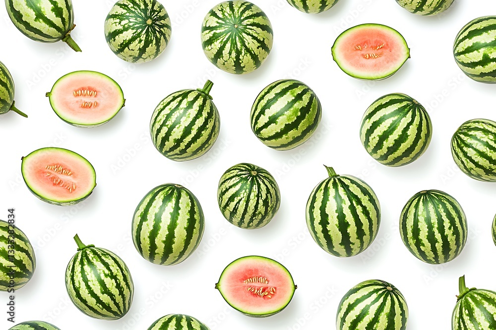 Ripe watermelons on a light background. Top view. Ripe watermelons on a light background. Top view.