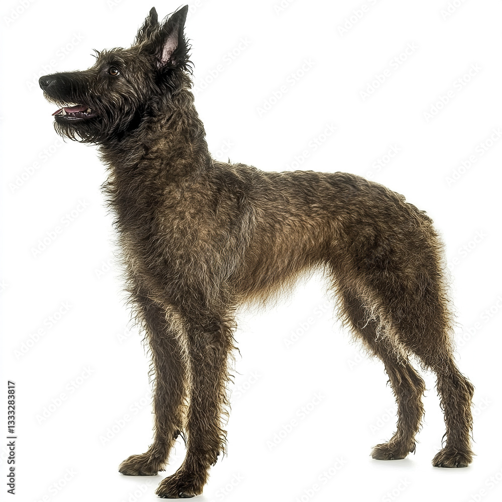 striking Belgian Laekenois dog standing tall on white background striking Belgian Laekenois dog standing tall on white background