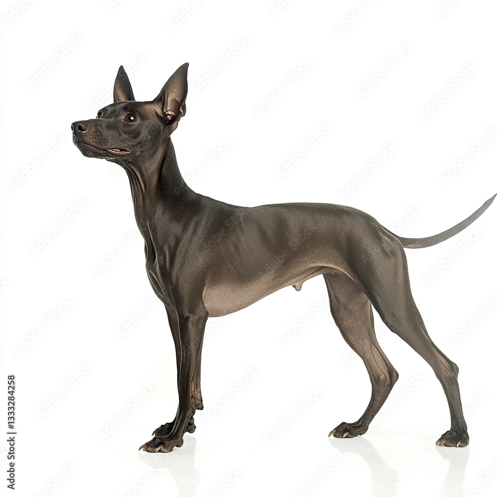 Obraz premium striking Xoloitzcuintli stands proudly on white background