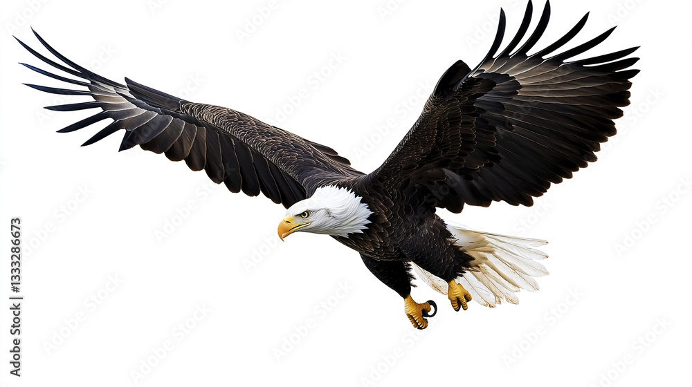 Naklejka premium American bald eagle soaring with wings spread wide