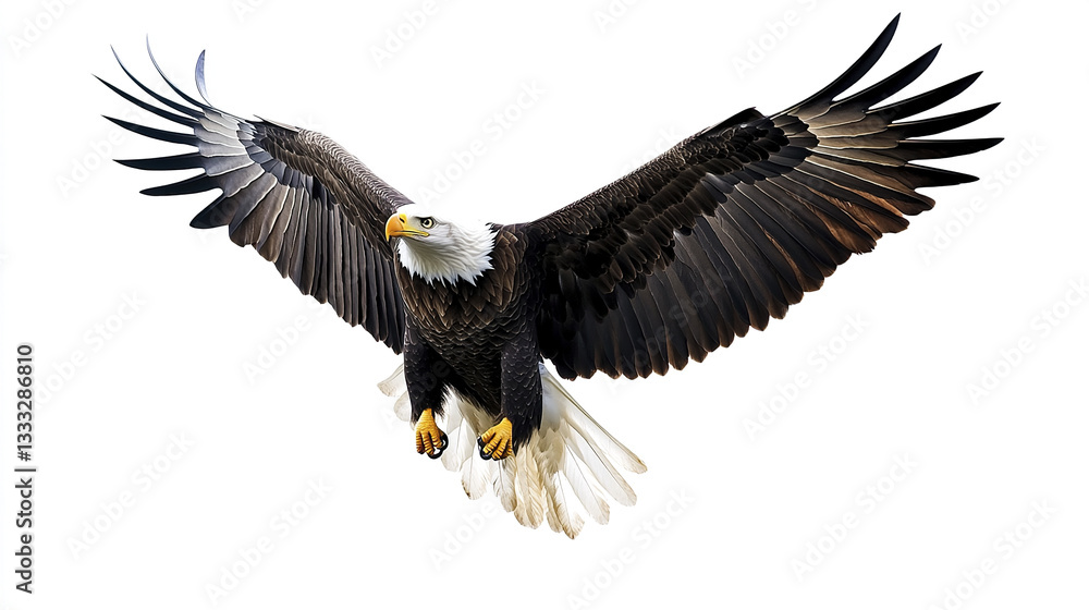Fototapeta premium American bald eagle soaring with wings spread wide