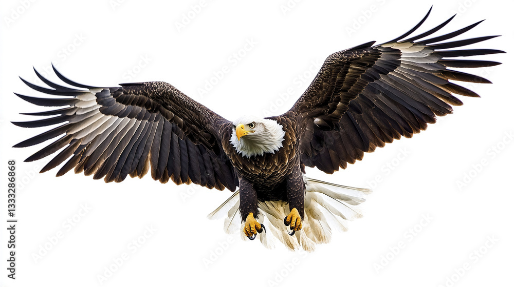 Fototapeta premium American bald eagle flying with wings spread wide