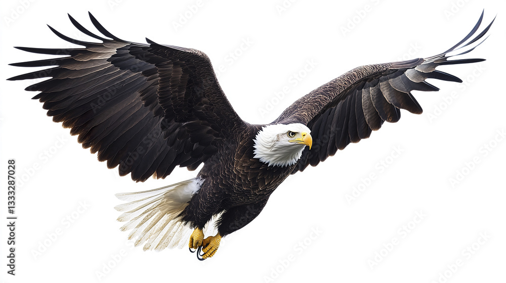 Fototapeta premium American bald eagle soaring with wings spread wide