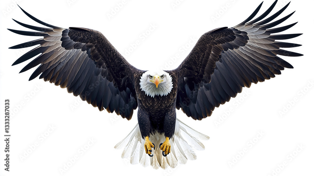 Obraz premium Bald eagle with wings spread wide in flight