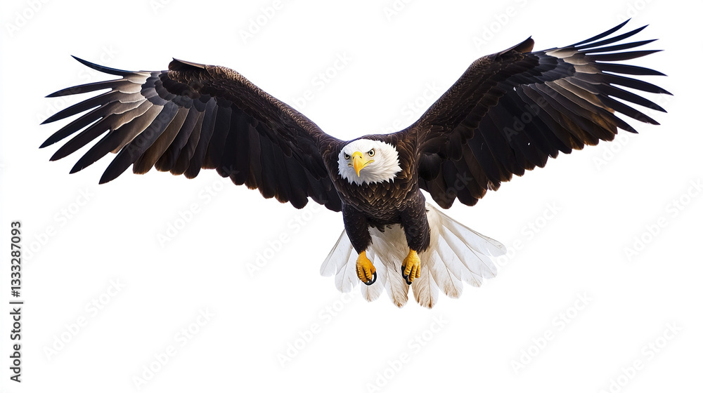 Fototapeta premium American bald eagle flying with wings spread wide