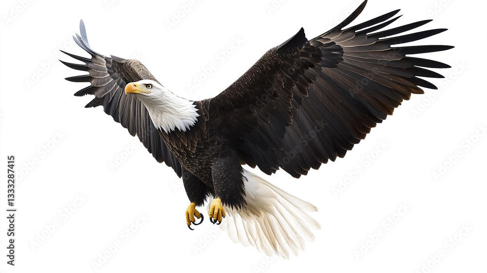 Obraz premium Bald eagle soaring with wings spread wide