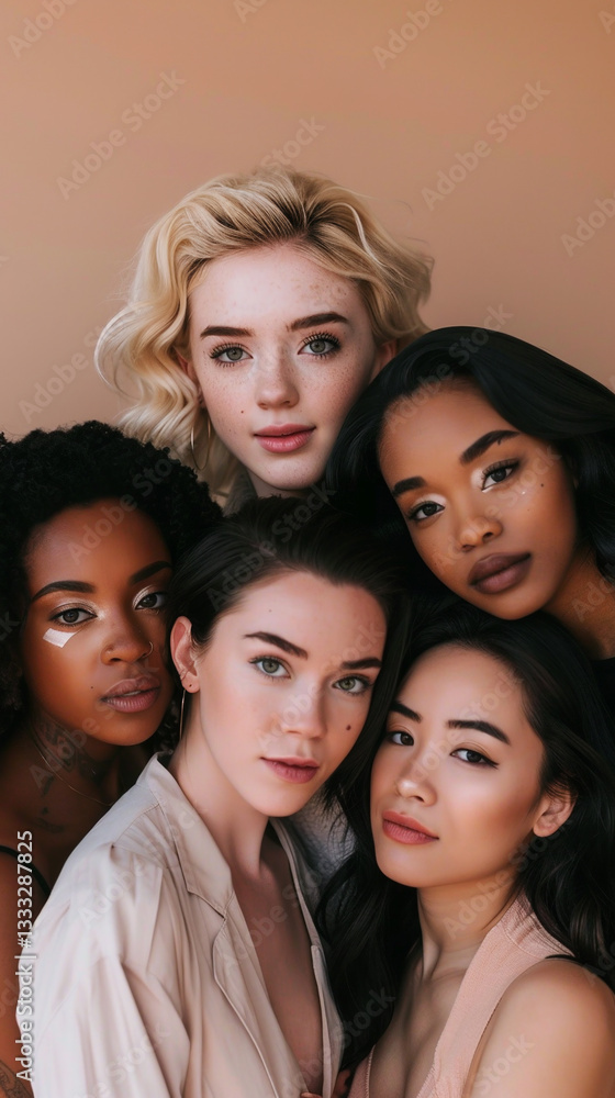 The Diverse Female Models in Close-Up Photoshoot Highlighting Different Skin Tones, Hair Colors, and Hairstyles. Perfect for editorial and beauty campaigns. The Diverse Female Models in Close-Up Photoshoot Highlighting Different Skin Tones, Hair Colors, and Hairstyles. Perfect for editorial and beauty campaigns.