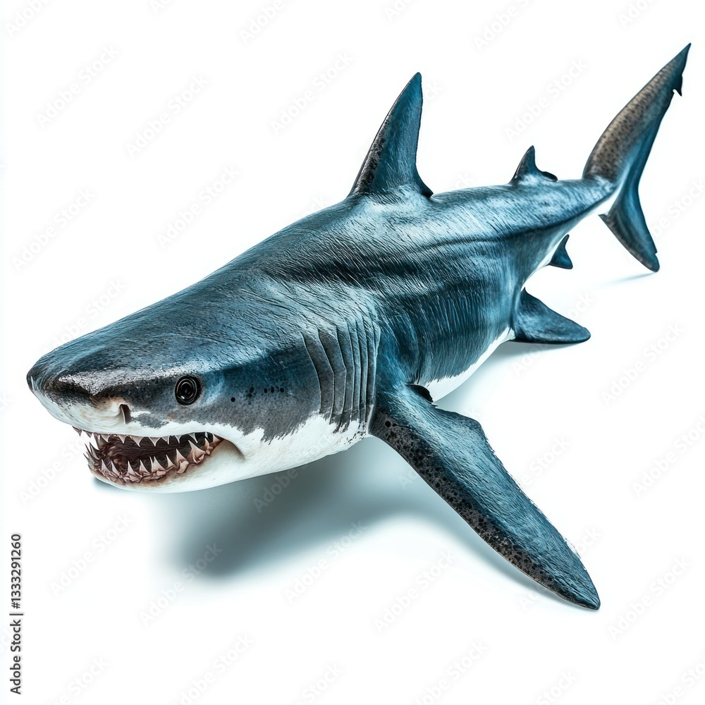 Fototapeta premium Detailed and sharp cookiecutter shark on a white background, ready for use in presentations, websites, and print materials
