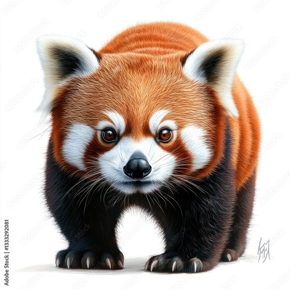 Obraz premium Detailed Hyper-realistic image of a red panda on a pure white background, isolated, sharp details, professional studio lighting