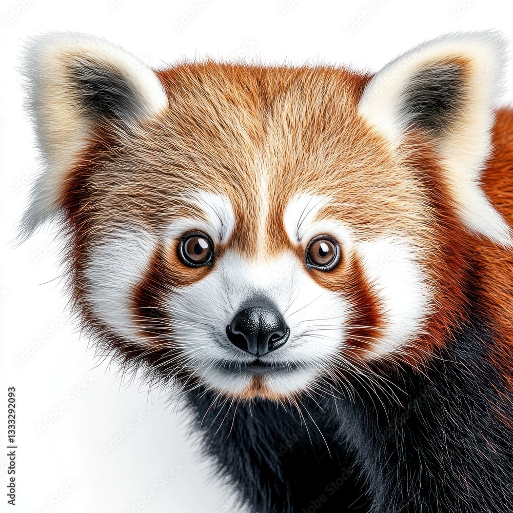 Detailed Hyper-realistic image of a red panda on a pure white background, isolated, sharp details, professional studio lighting