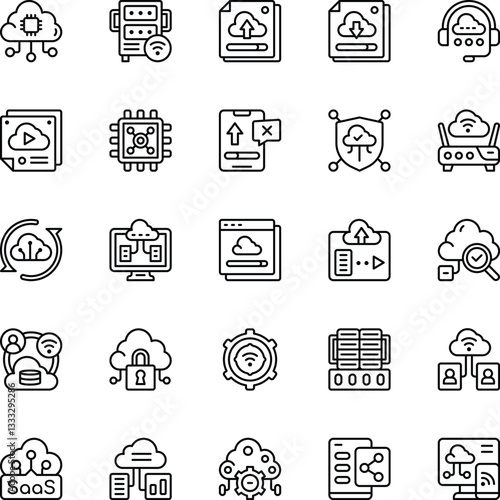 Cloud Computing color icon set. Vector Illustration. Set of 25 Cloud Computing web icons in color style 