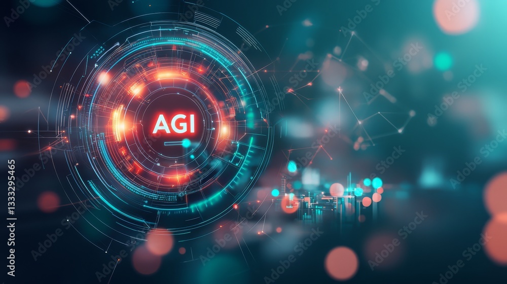 Fototapeta premium AGI Artificial general Intelligence Futuristic digital interface with AGI concept.