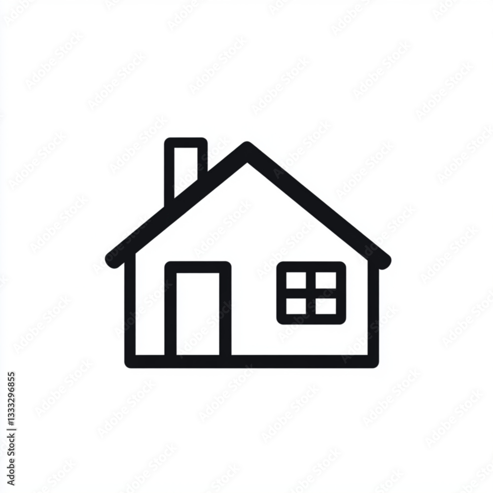 Simple black house icon with chimney and window on white background Simple black house icon with chimney and window on white background
