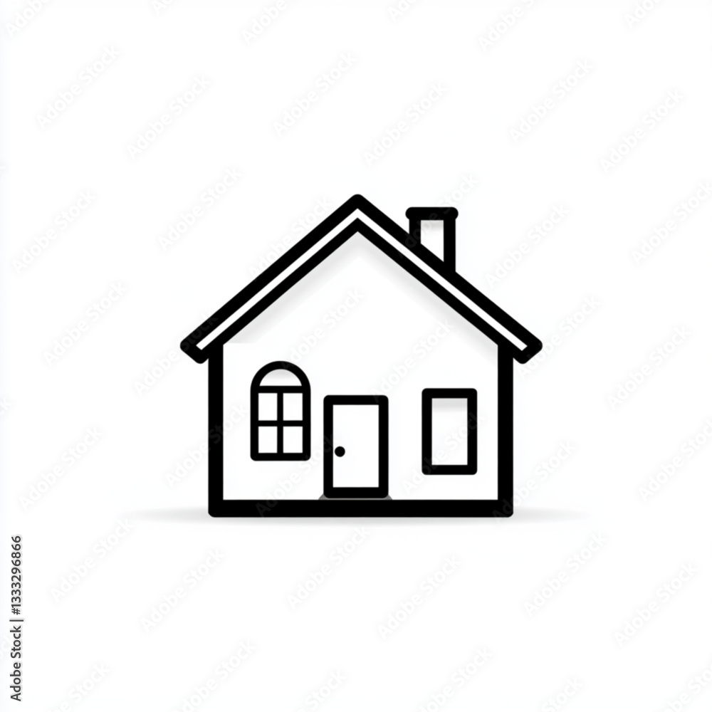 Black and white house illustration with door and four pane window Black and white house illustration with door and four pane window