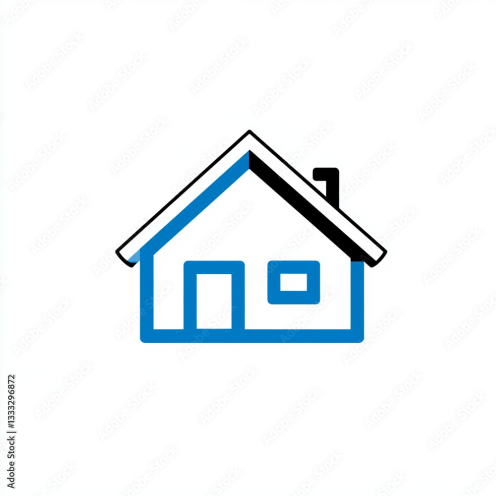 Vector style home icon with pitched roof chimney and square window Vector style home icon with pitched roof chimney and square window