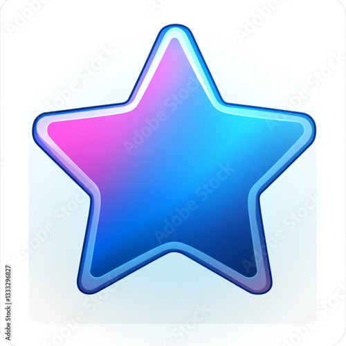 Blue neon styled five point star with smooth gradient tones