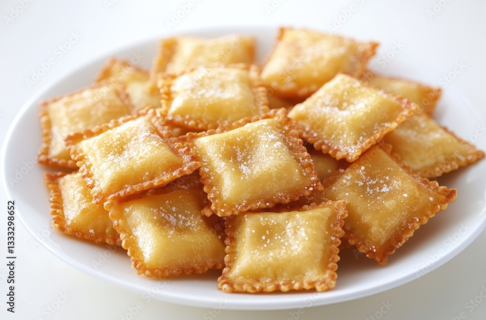 Deliciously Crisp Golden Ravioli Filled with Savory Ingredients on a White Plate Perfect for Gourmet Culinary Presentations Deliciously Crisp Golden Ravioli Filled with Savory Ingredients on a White Plate Perfect for Gourmet Culinary Presentations