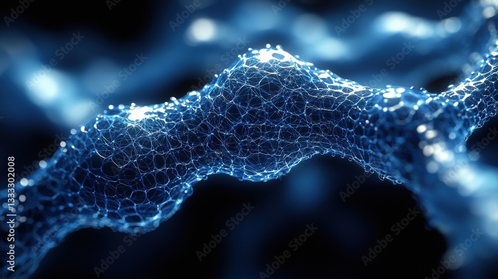 Intricate Blue Abstract Network Structure with Glowing Nodes and Soft Background Highlights Intricate Blue Abstract Network Structure with Glowing Nodes and Soft Background Highlights