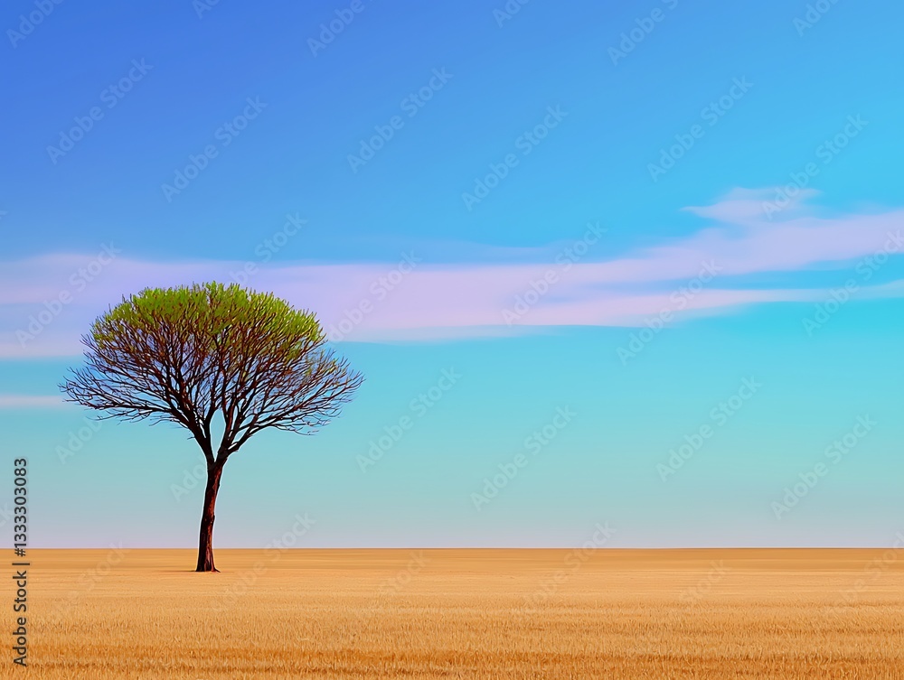Fototapeta premium Lone Tree for Golden Field, Clear Sky.
