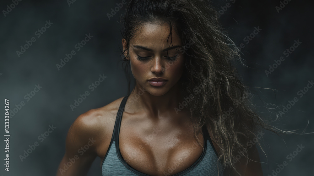 High intensity workout pose showcasing strength and determination High intensity workout pose showcasing strength and determination