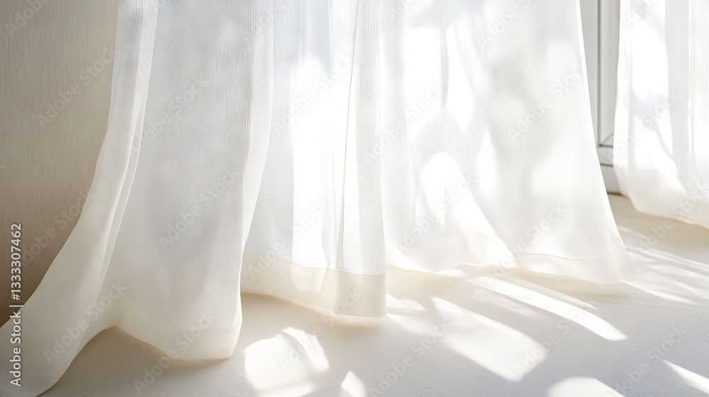 118.Clean and tranquil home interior with sheer white curtains hanging delicately by a tall window, diffusing light and adding a touch of elegance to the minimalist design. 118.Clean and tranquil home interior with sheer white curtains hanging delicately by a tall window, diffusing light and adding a touch of elegance to the minimalist design.
