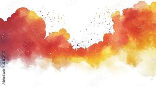 Abstract watercolor cloudscape, fiery sunset hues, design element