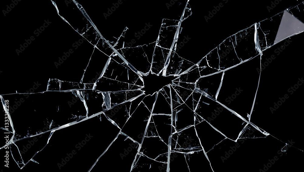 Obraz premium Shattered Glass Pieces on Black – Realistic Cracked Glass Overlay