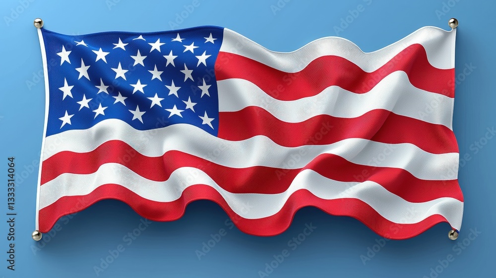 Waving American Flag on Blue Background Symbolizing Patriotism and National Identity Waving American Flag on Blue Background Symbolizing Patriotism and National Identity