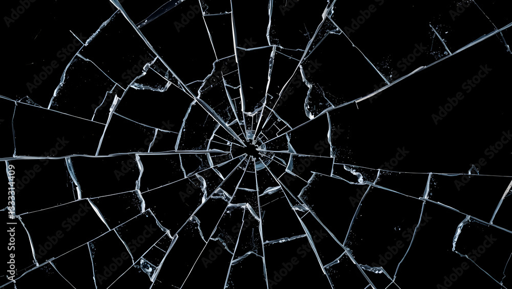 Obraz premium Shattered Glass Pieces on Black – Realistic Cracked Glass Overlay