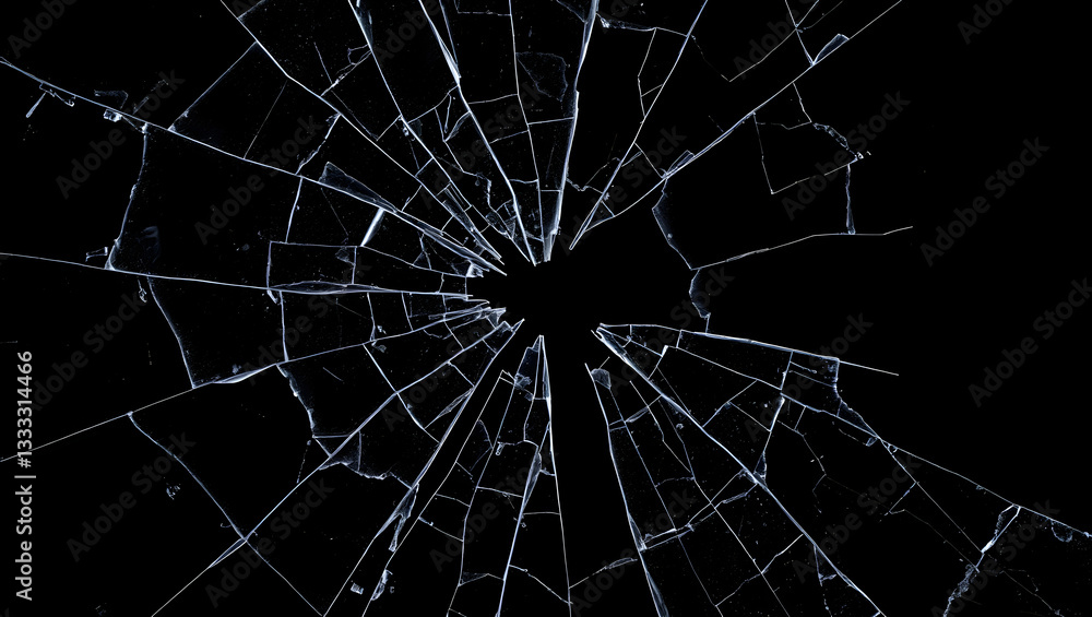 Obraz premium Shattered Glass Pieces on Black – Realistic Cracked Glass Overlay