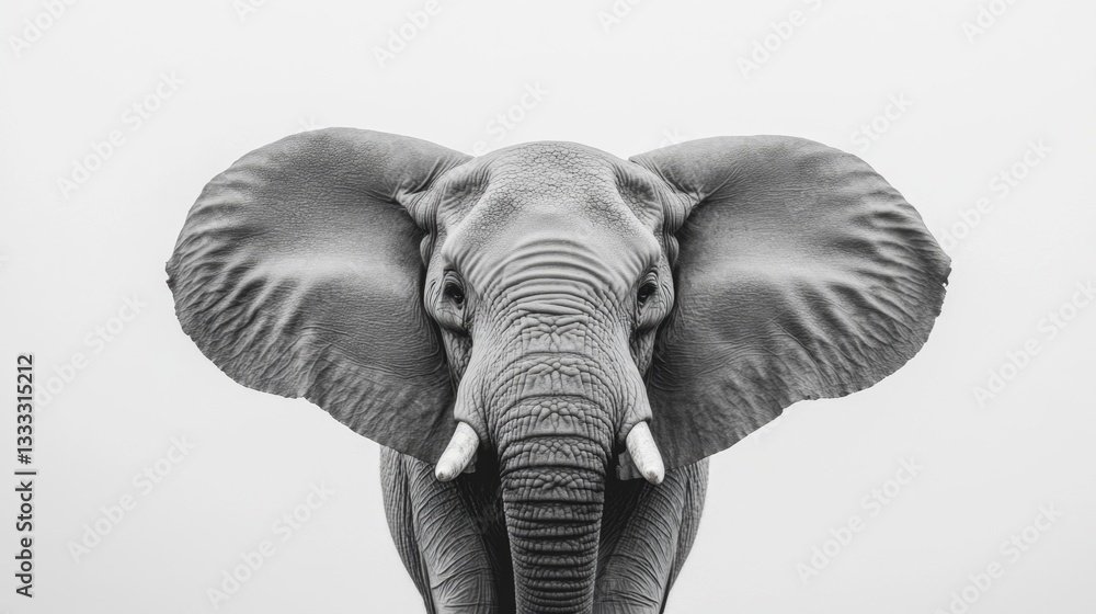 Obraz premium Elephant with large rounded ears and tusks savannah wildlife photography natural habitat close-up gigapixel art