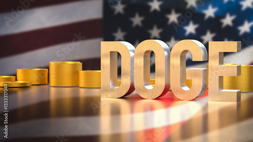Fotografie The Doge and coins on USA flag Background  3d Rendering.