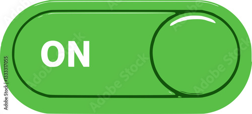 Slider toggle switch on button realistic 3d green color for mobile interface or web vector illustration
