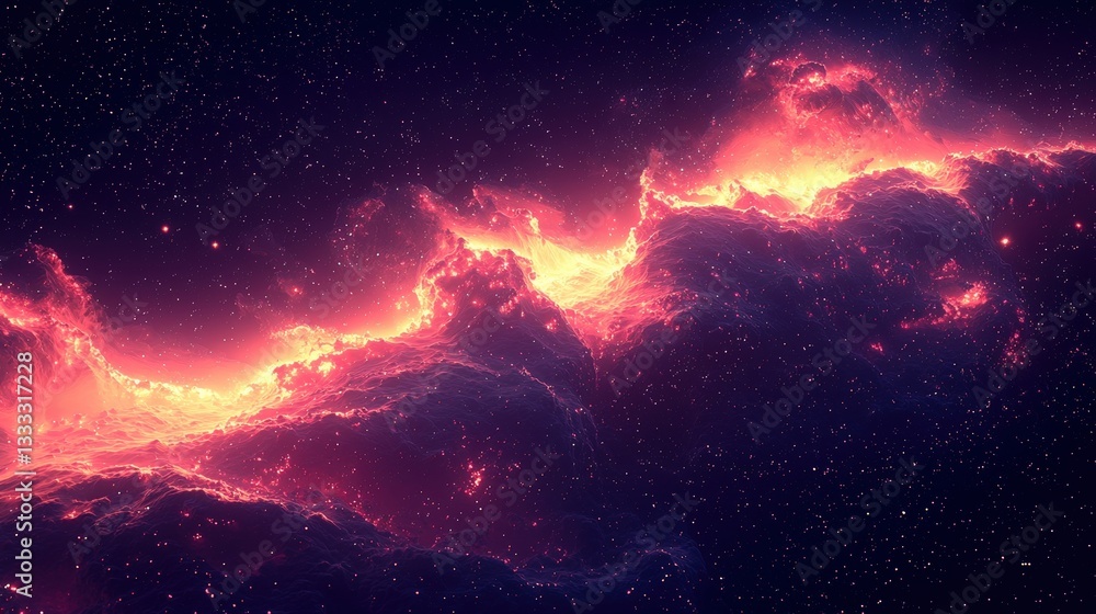 Fototapeta premium Cosmic Nebula with Fiery Colors and Starry Background in Deep Space Exploration Scene