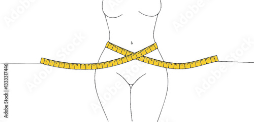 Yellow measure tape wraps around woman outline slim body icon

