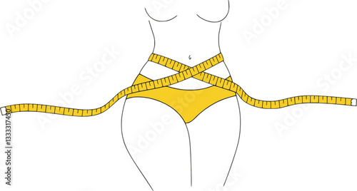 Yellow measure tape wraps around woman outline slim body icon
