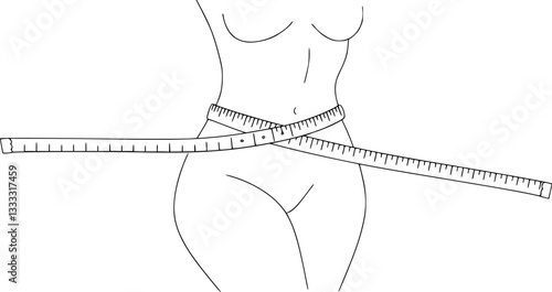 Yellow measure tape wraps around woman outline slim body icon
