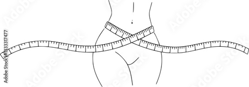 Yellow measure tape wraps around woman outline slim body icon
