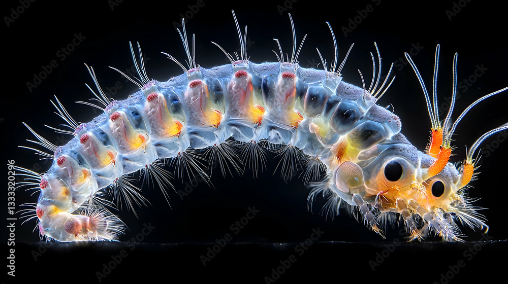 Detailed Close-up of a Colorful Caterpillar's Body Displaying Its Unique Features and Textures Detailed Close-up of a Colorful Caterpillar's Body Displaying Its Unique Features and Textures