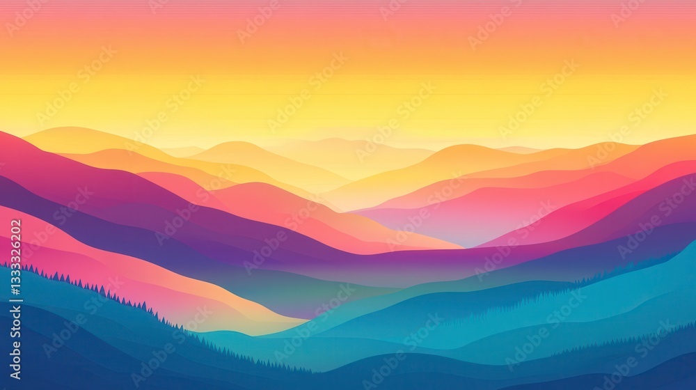Vibrant Sunset Over Multicolored Mountain Range Landscape Vibrant Sunset Over Multicolored Mountain Range Landscape