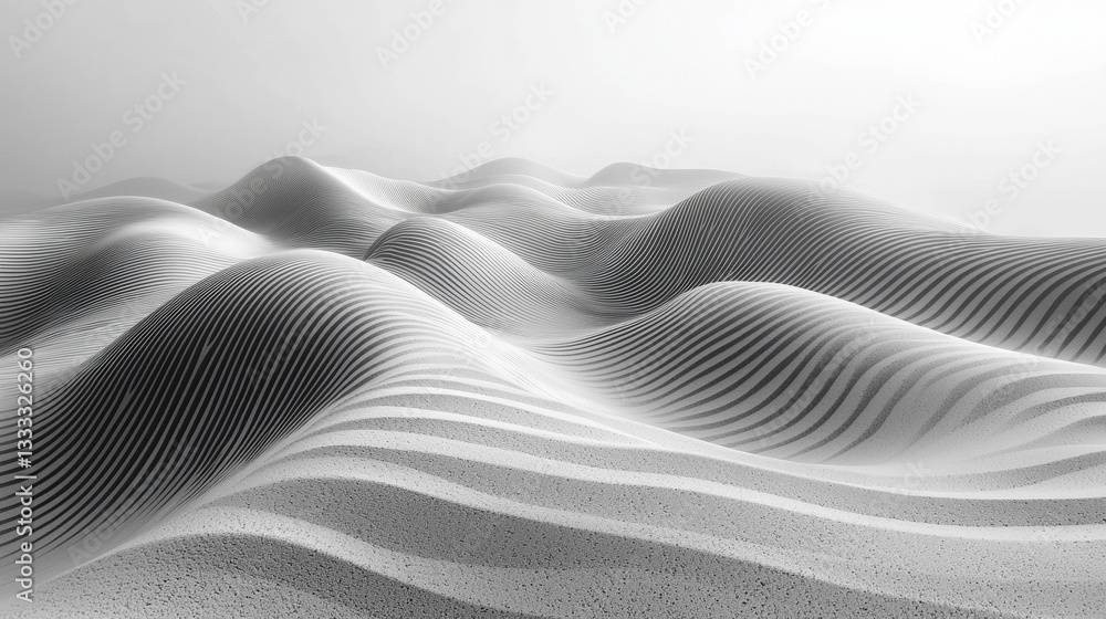 Obraz premium Monochrome Desert Landscape with Soft Curves and Textured Patterns in Sand Dunes