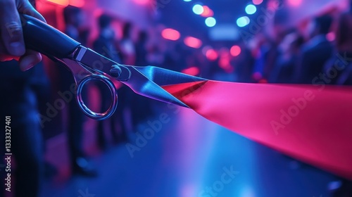 Cutting ribbon at grand opening in nightclub