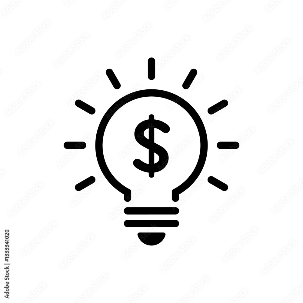Light bulb outline with dollar currency icon. Money idea sign symbol Light bulb outline with dollar currency icon. Money idea sign symbol